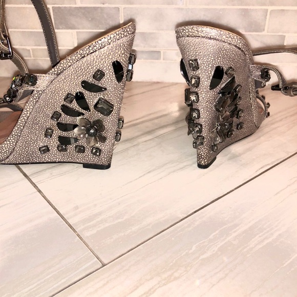 Tory Burch Rhinestone Gray Wedge Sandal - Picture 6 of 7